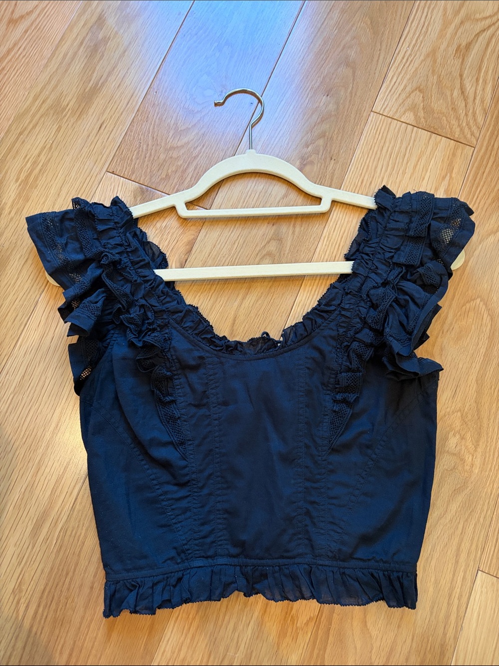 Ulla Johnson Black Ruffled Square-Neck Crop Top